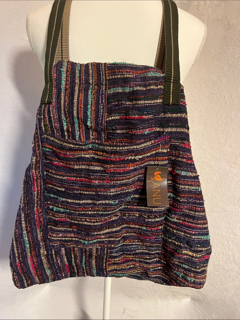 ANU Multicolor Striped Tote Bag in Navy with Accent Hues